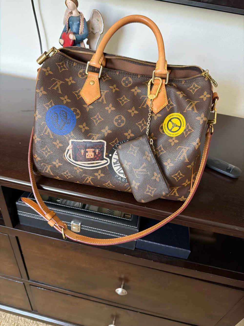 Louis Vuitton Brown Monogram Satchel with Tan Handles and Gold Hardware